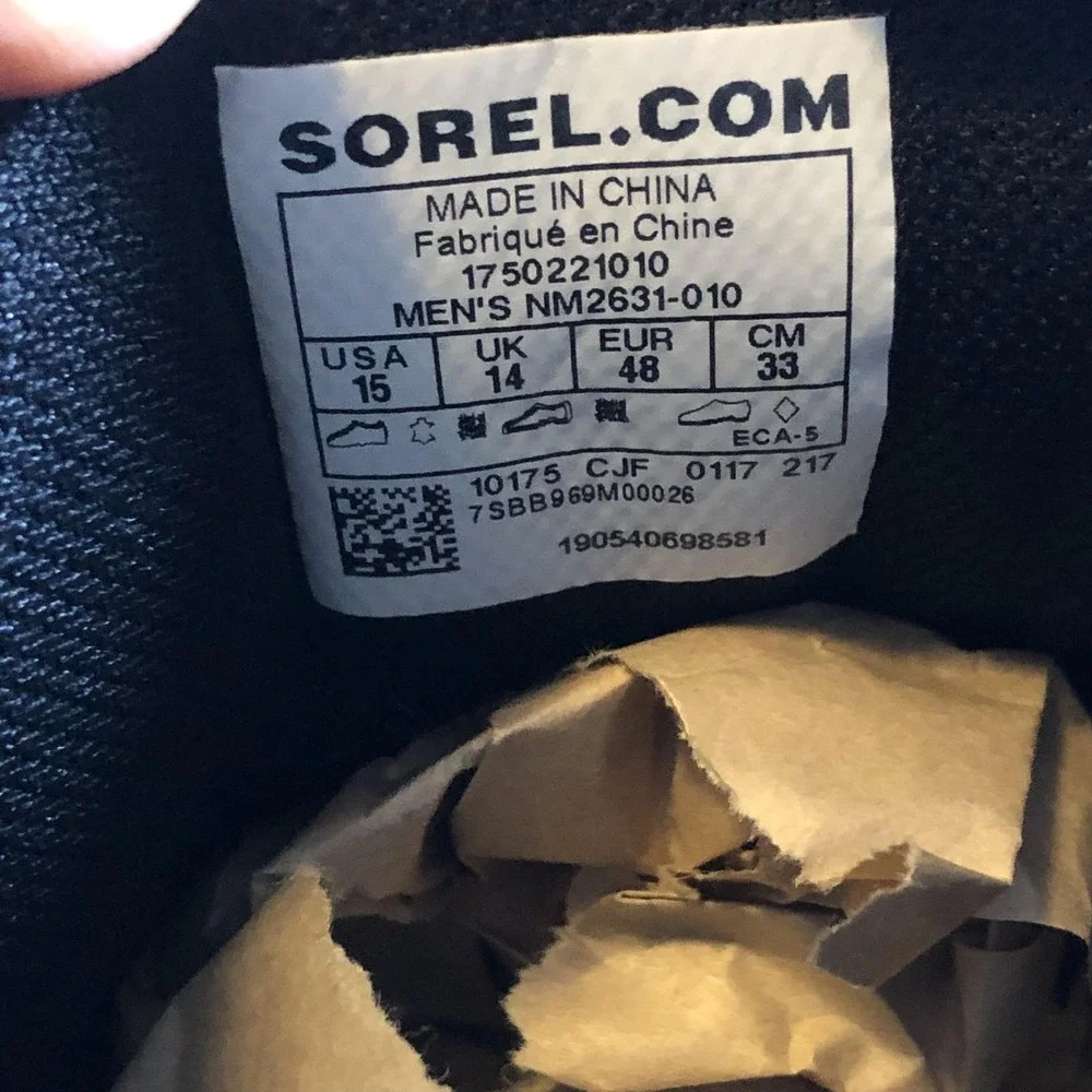 Sorel Boots Mens 15 Black Leather Waterproof Snow Lace Up NM2631-010